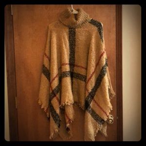 Plaid sweater poncho